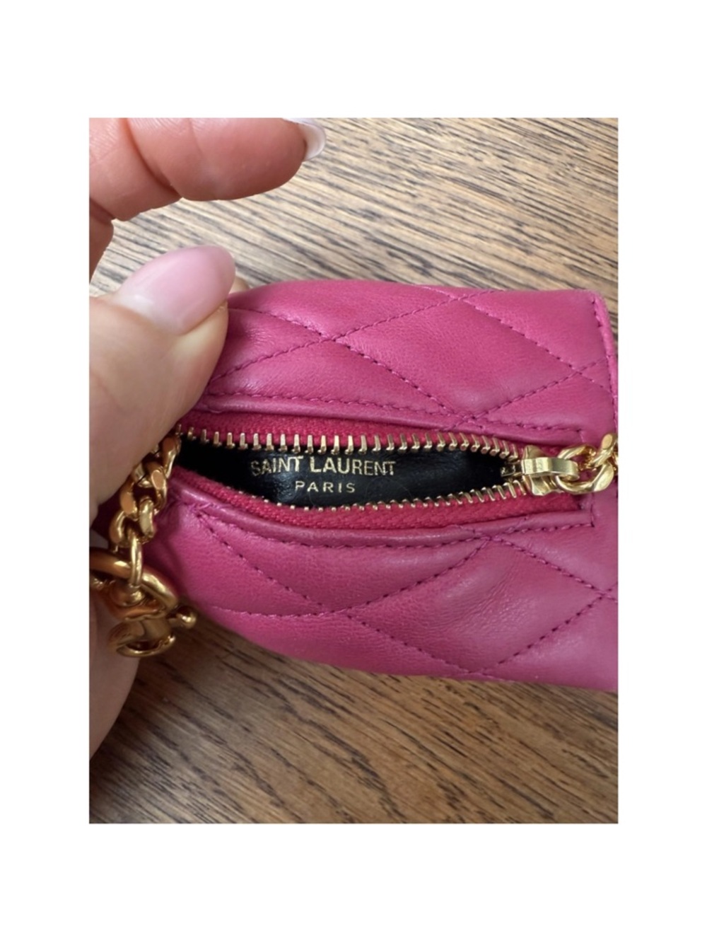 Saint Laurent Fuchsia Quilted Leather Mini Key Pouch with Gold Hardware - Picture 7 of 15